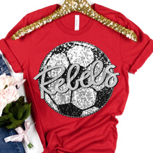 Load image into Gallery viewer, Faux Sequin Sports Ball With Faux Embroidery Hand Lettered Mascot Name Customization