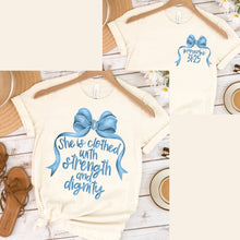 Load image into Gallery viewer, She Is Clothed… Prov 31:25 Coquette Bow Direct To Film (DTF) Transfer