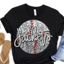 Load image into Gallery viewer, Faux Sequin Sports Ball With Faux Embroidery Hand Lettered Mascot Name Customization