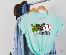 Load image into Gallery viewer, Peace, Love, Baseball High Heat Full Color Soft Screen Print RTS