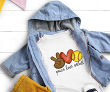 Load image into Gallery viewer, Peace Love Softball Mitt High Heat Full Color Super Soft Screen Print RTS