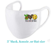 Load image into Gallery viewer, Peace, Love, Softball High Heat Full Color Soft Screen Print RTS