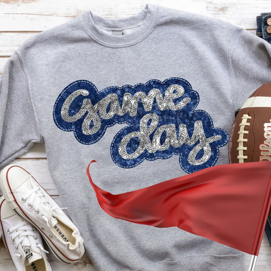 KBD OG Faux Sequin & Embroidery GAMEDAY Silver and Royal