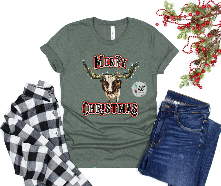 Merry Christmas Longhorn Full Color High Heat RTS CLEARANCE