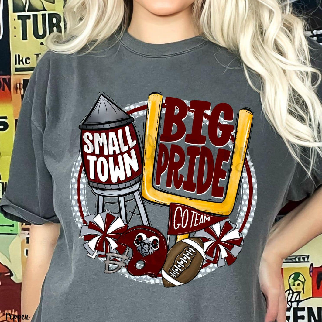 KBD OG Small Town Big Pride Football RAMS Grey, Maroon and White