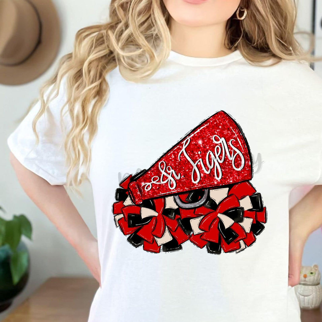 CHEER POMS and MEGAPHONES JR TIGERS Red, Black and White Digital Download