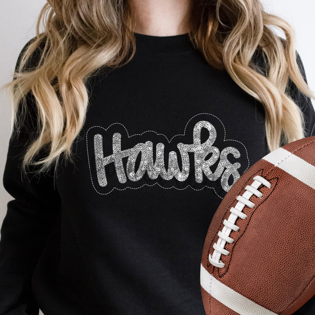 KBD OG SEQUIN AND EMBROIDERY WORDS HAWKS Silver