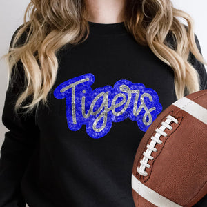 KBD OG SEQUIN AND EMBROIDERY WORDS TIGERS Siver and Royal Blue