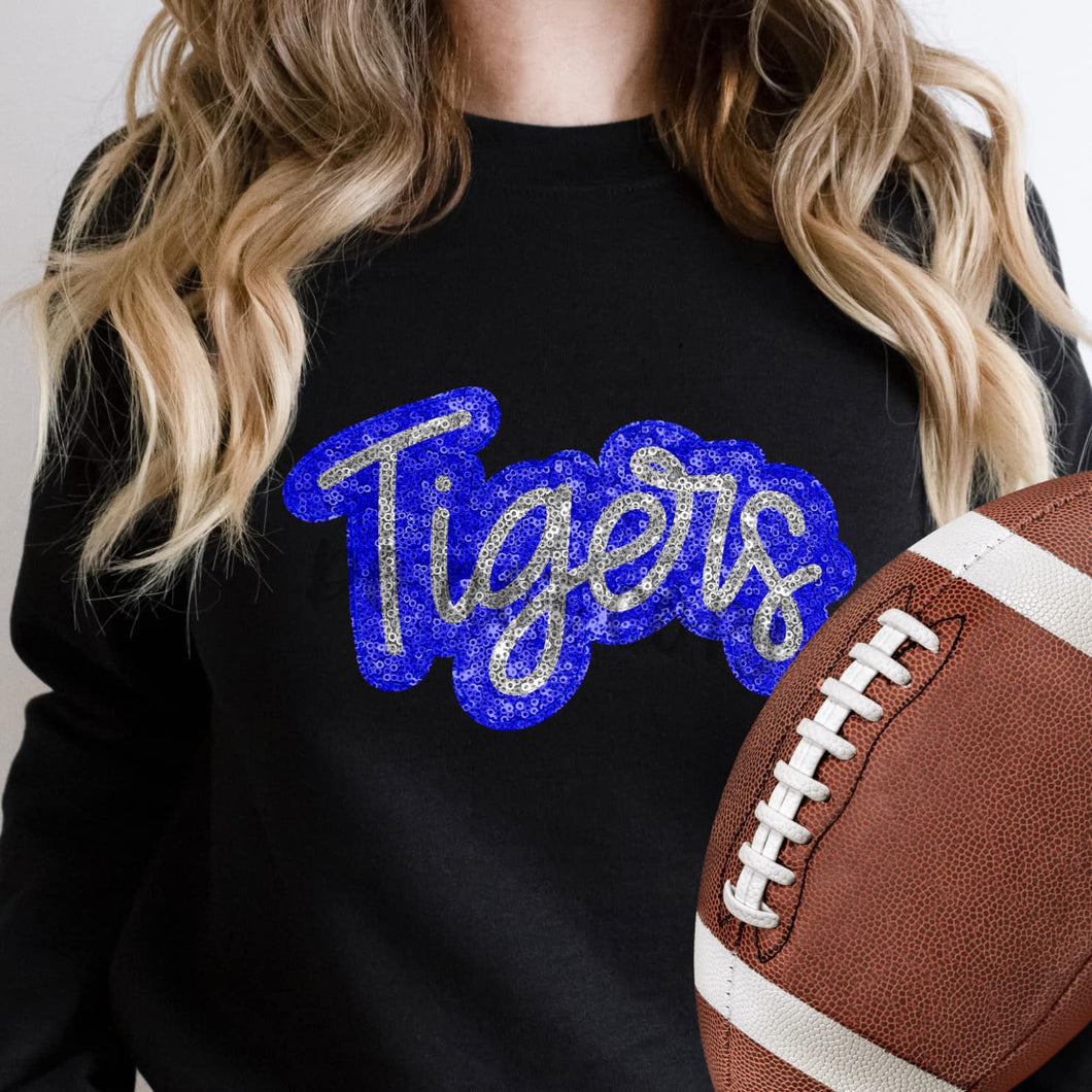 KBD OG SEQUIN AND EMBROIDERY WORDS TIGERS Siver and Royal Blue