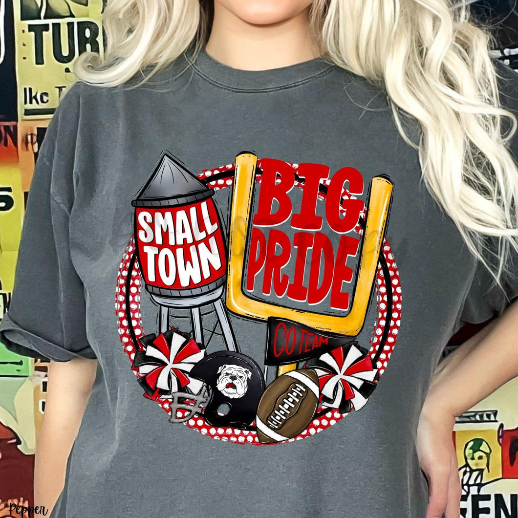 KBD OG Small Town Big Pride Football BULLDOGS White, Red and Black