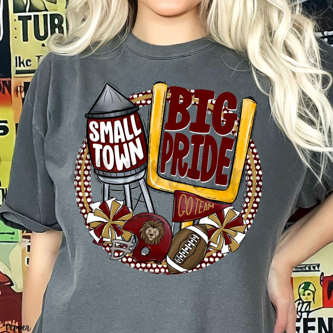 KBD OG Small Town Big Pride Football LIONS Maroon and Vegas Gold