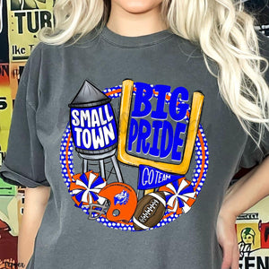 KBD OG Small Town Big Pride Football BRONCOS Orange, Blue and White