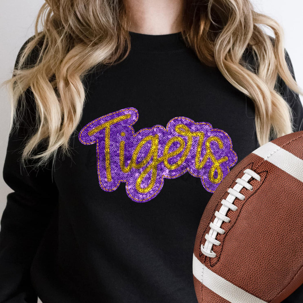 KBD OG SEQUIN AND EMBROIDERY WORDS TIGERS Yellow Gold and Purple