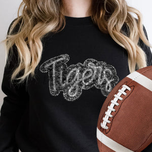 KBD OG SEQUIN AND EMBROIDERY WORDS TIGERS Silver and Black
