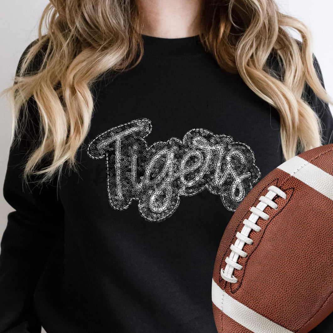 KBD OG SEQUIN AND EMBROIDERY WORDS TIGERS Silver and Black