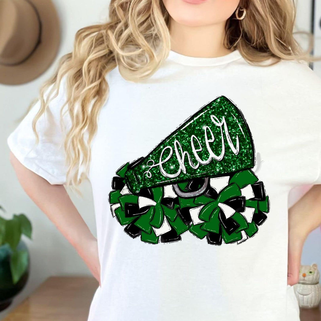 CHEER POMS and MEGAPHONES Dark Green, White and Black Digital Download