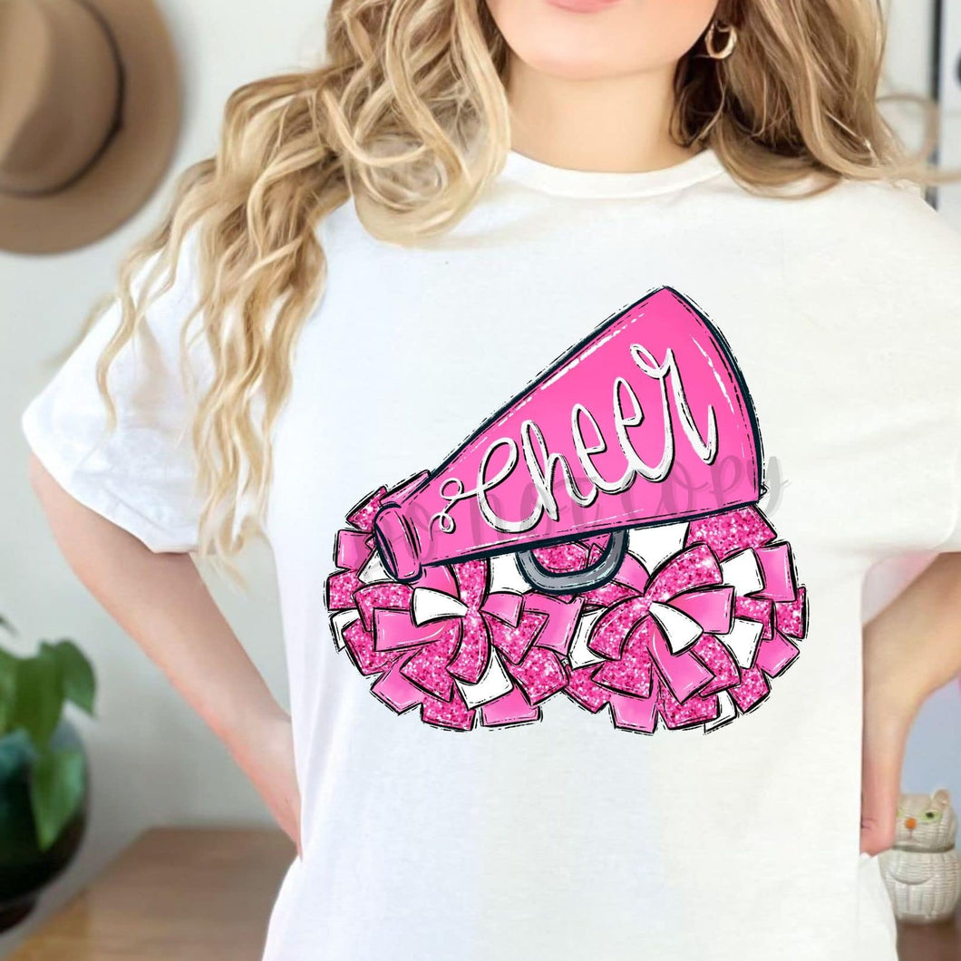 CHEER POMS and MEGAPHONES Pink and White Digital Download