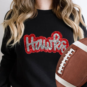 KBD OG SEQUIN AND EMBROIDERY WORDS HAWKS Silver and Red