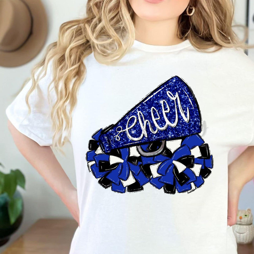 CHEER POMS and MEGAPHONES Royal, Black and White Digital Download