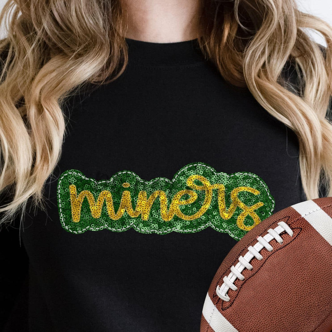 KBD OG SEQUIN AND EMBROIDERY WORDS MINERS Yellow Gold and Kelly Green