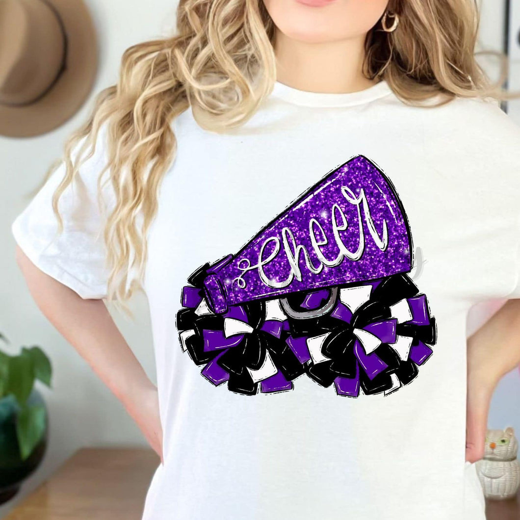 CHEER POMS and MEGAPHONES Purple, White and Black Digital Download
