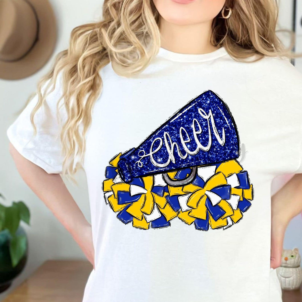 CHEER POMS and MEGAPHONES Yellow, Royal and White Digital Download