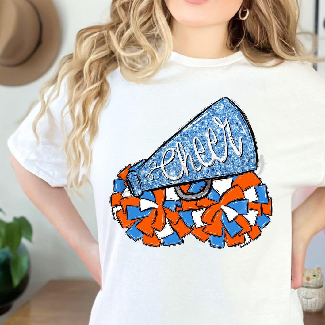 CHEER POMS and MEGAPHONES Car Blue, Orange and White Digital Download