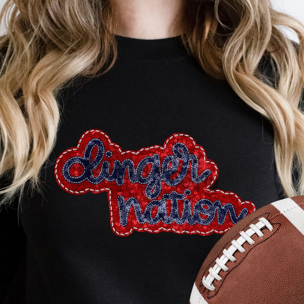 KBD OG SEQUIN AND EMBROIDERY WORDS DINGER NATION Navy and Red