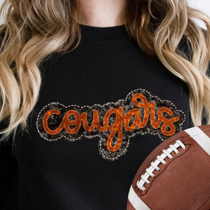 KBD OG SEQUIN AND EMBROIDERY WORDS COUGARS Orange and Black