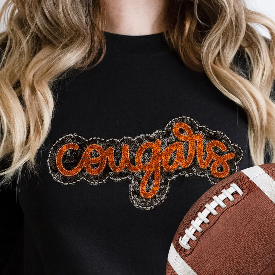 KBD OG SEQUIN AND EMBROIDERY WORDS COUGARS Orange and Black