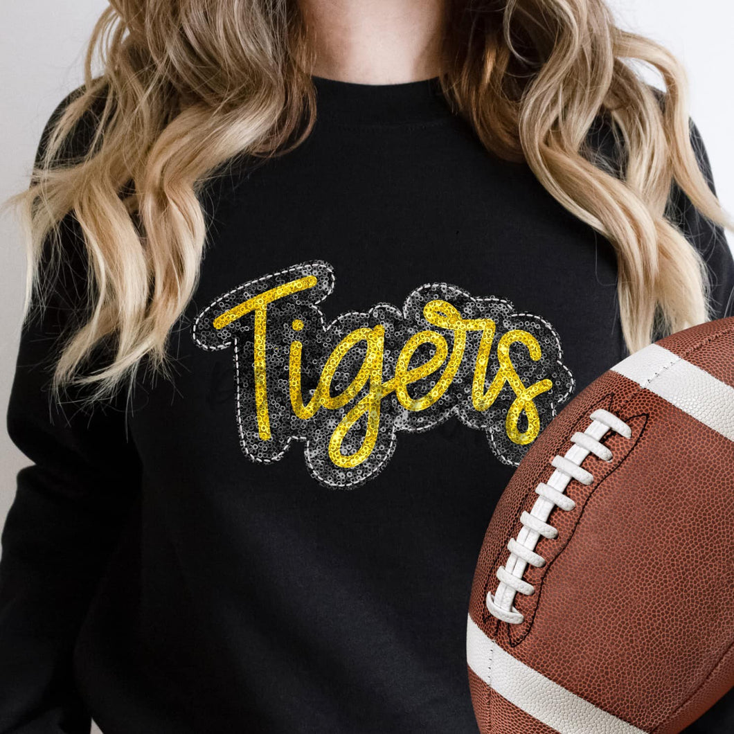 KBD OG SEQUIN AND EMBROIDERY WORDS TIGERS Yellow Gold and Black