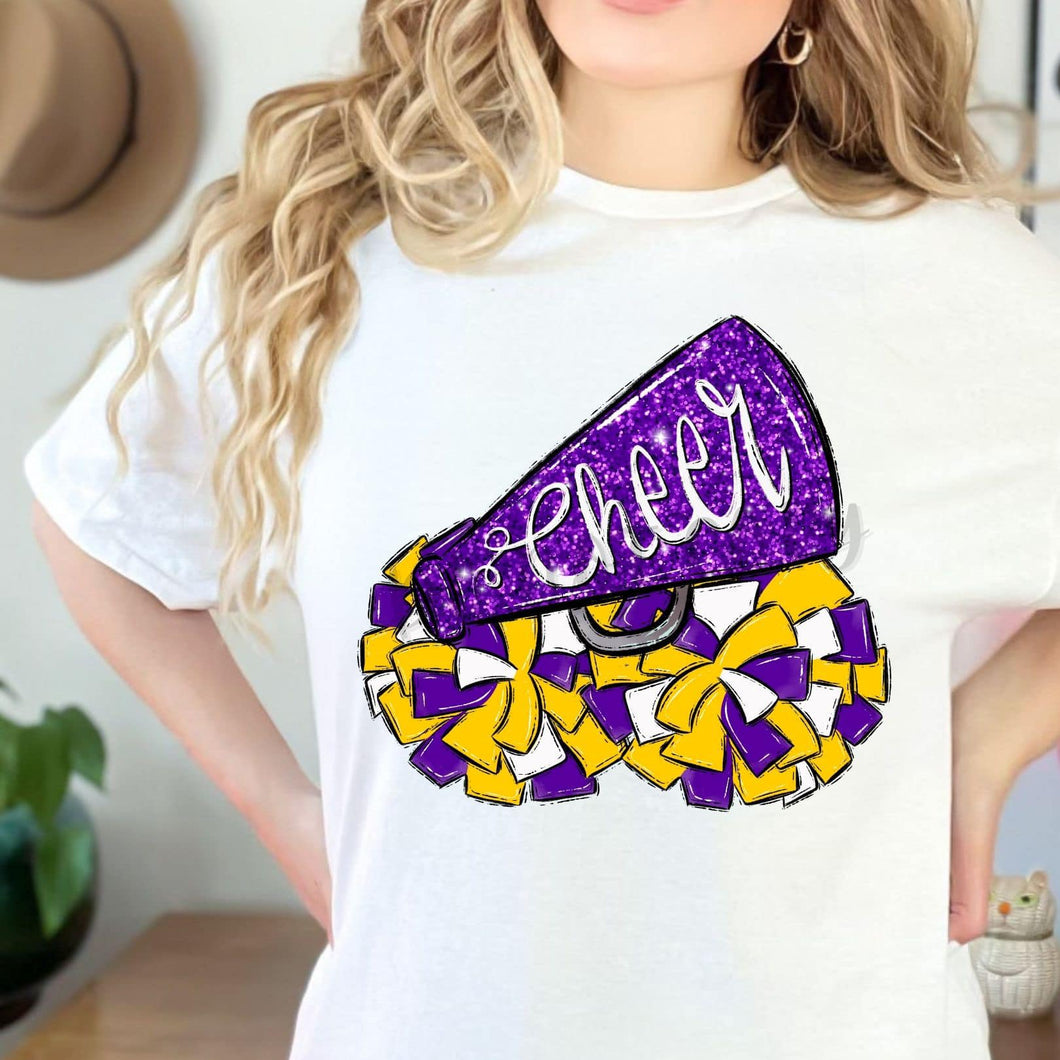 CHEER POMS and MEGAPHONES Purple, Yellow Gold and White Digital Download