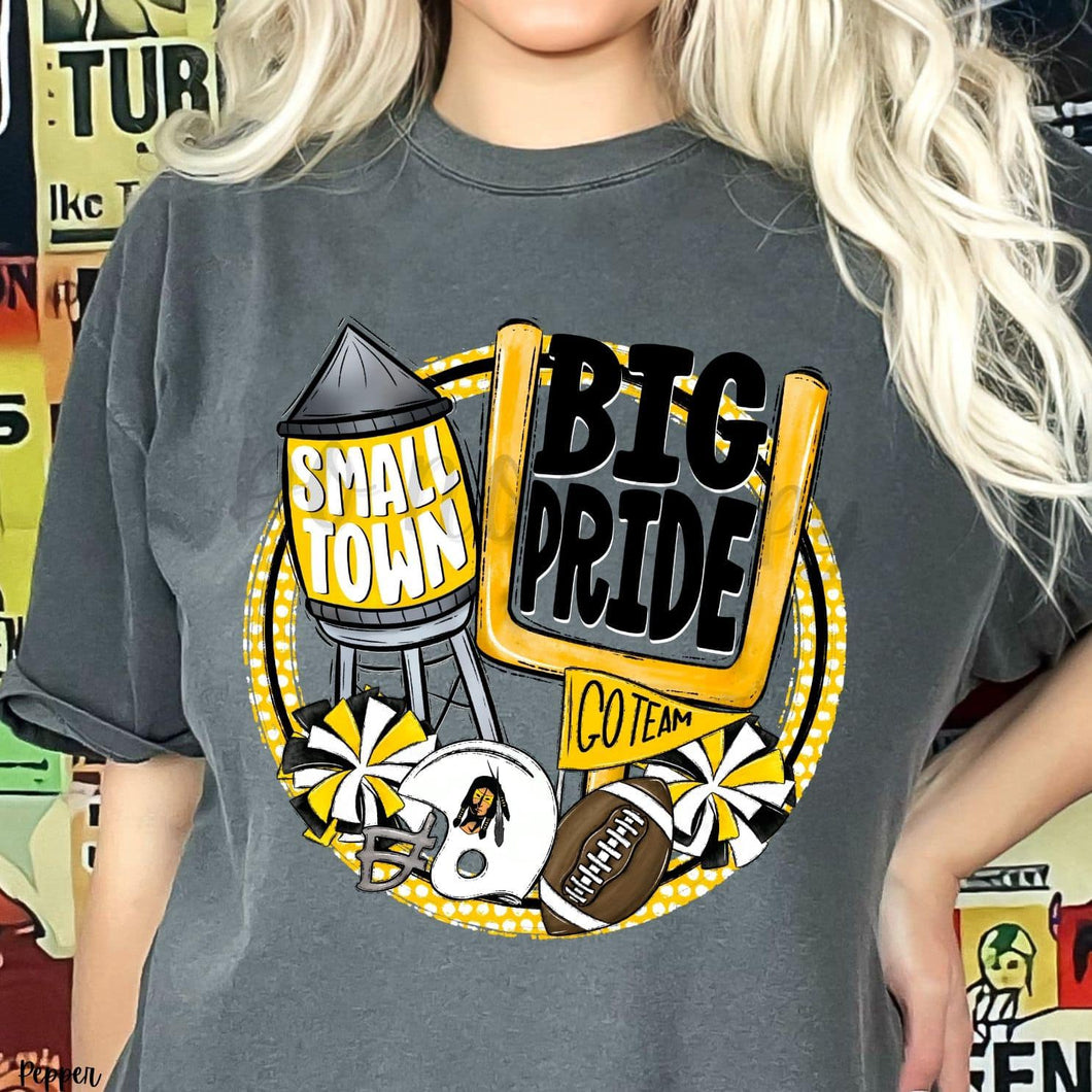 KBD OG Small Town Big Pride Football INDIANS Black, White and Gold