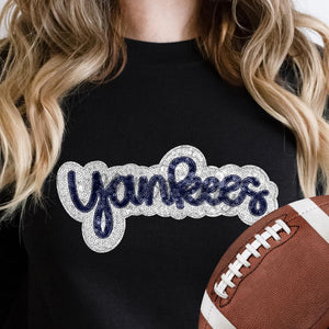 KBD OG SEQUIN AND EMBROIDERY WORDS YANKEES Navy and White