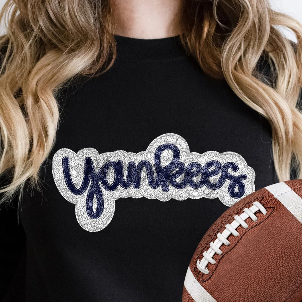 KBD OG SEQUIN AND EMBROIDERY WORDS YANKEES Navy and White