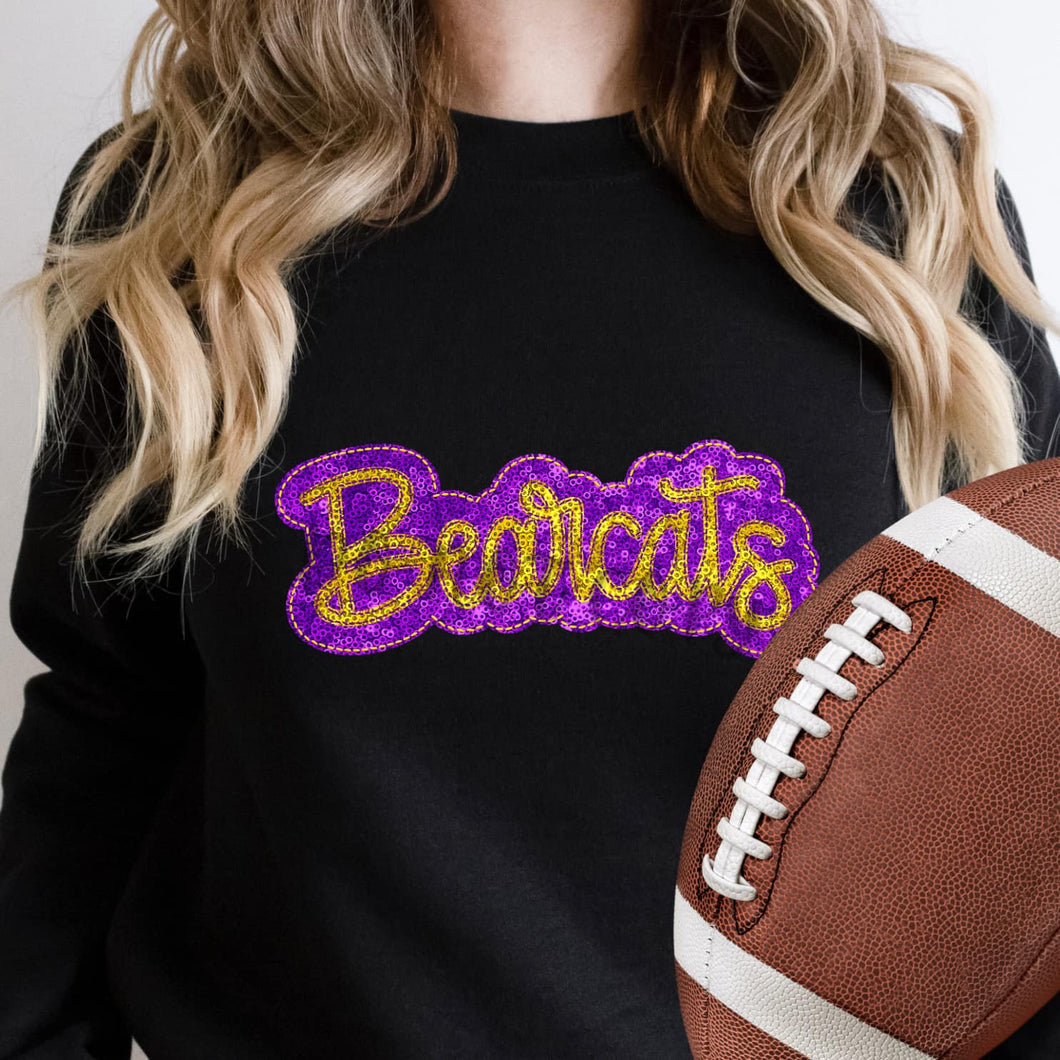 KBD OG SEQUIN AND EMBROIDERY WORDS BEARCATS Yellow Gold and Purple