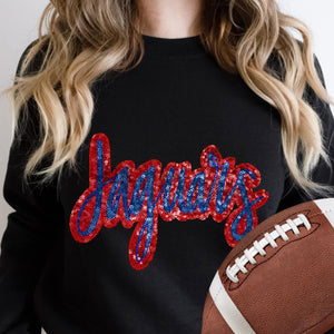 KBD OG SEQUIN AND EMBROIDERY WORDS JAGUARS Royal Blue and Red