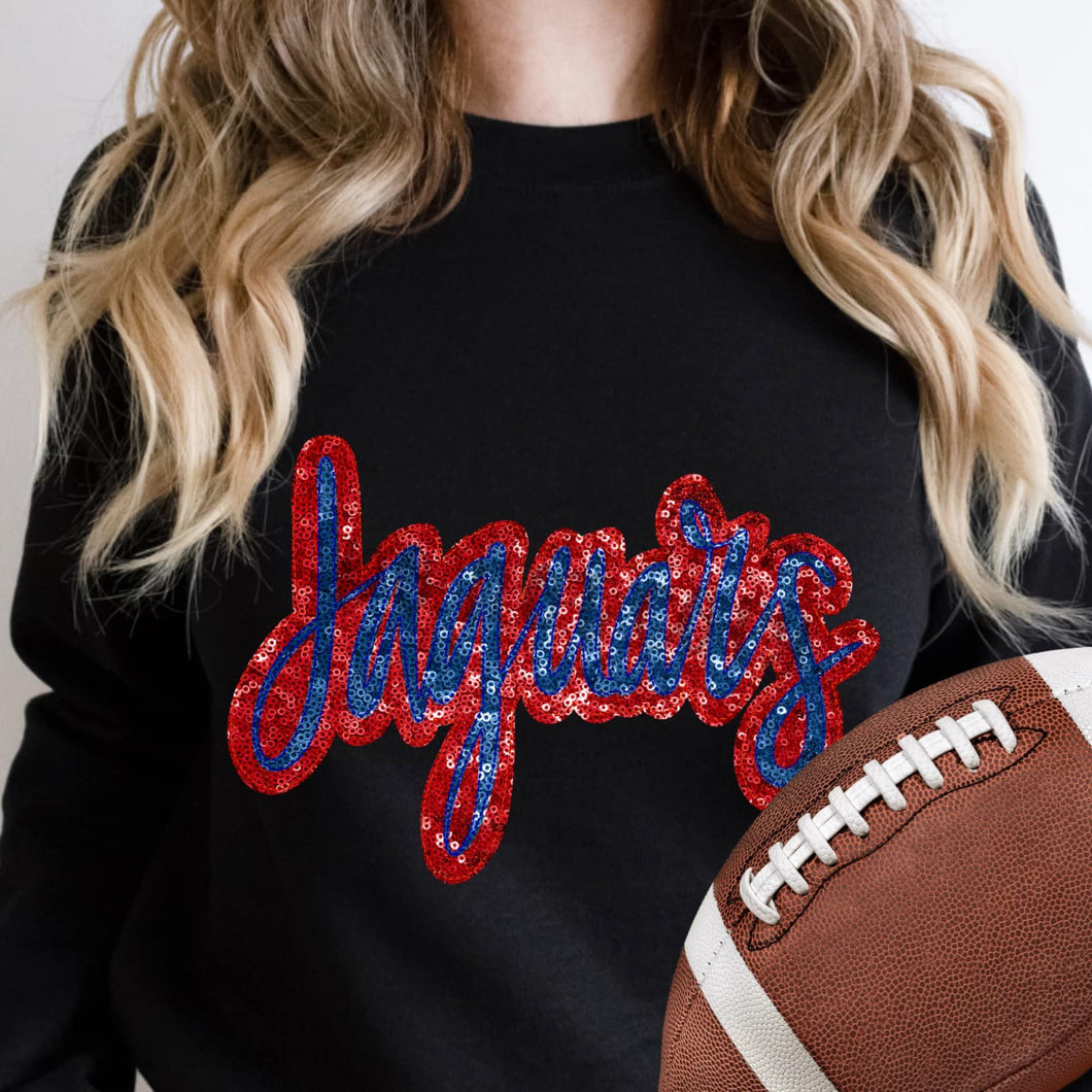 KBD OG SEQUIN AND EMBROIDERY WORDS JAGUARS Royal Blue and Red