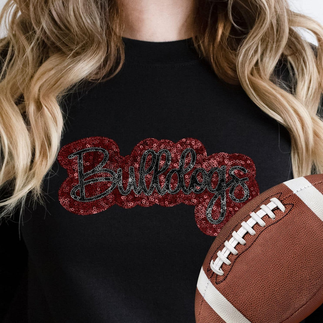 KBD OG SEQUIN AND EMBROIDERY WORDS BULLDOGS Black and Crimson Red