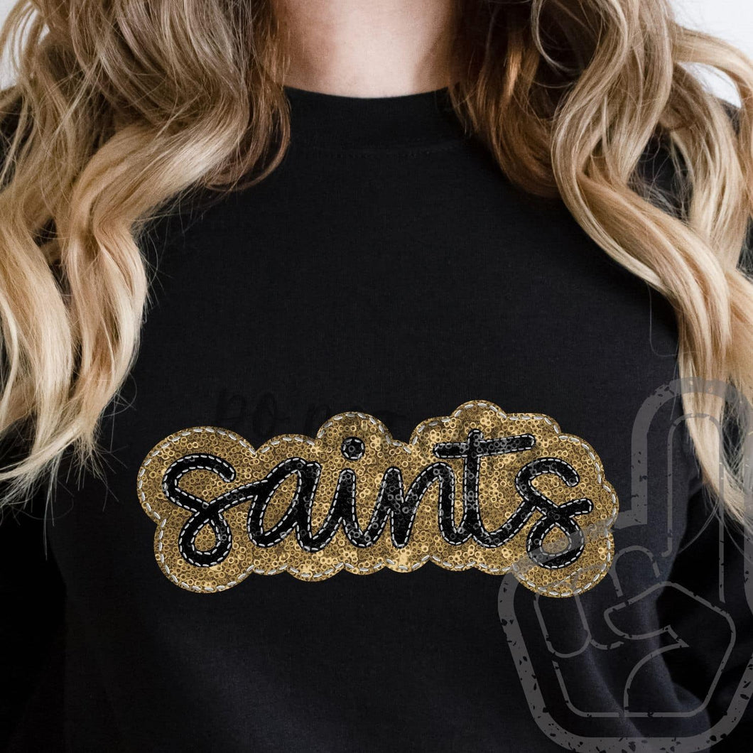 KBD OG SEQUIN AND EMBROIDERY WORDS SAINTS Black and Vegas Gold
