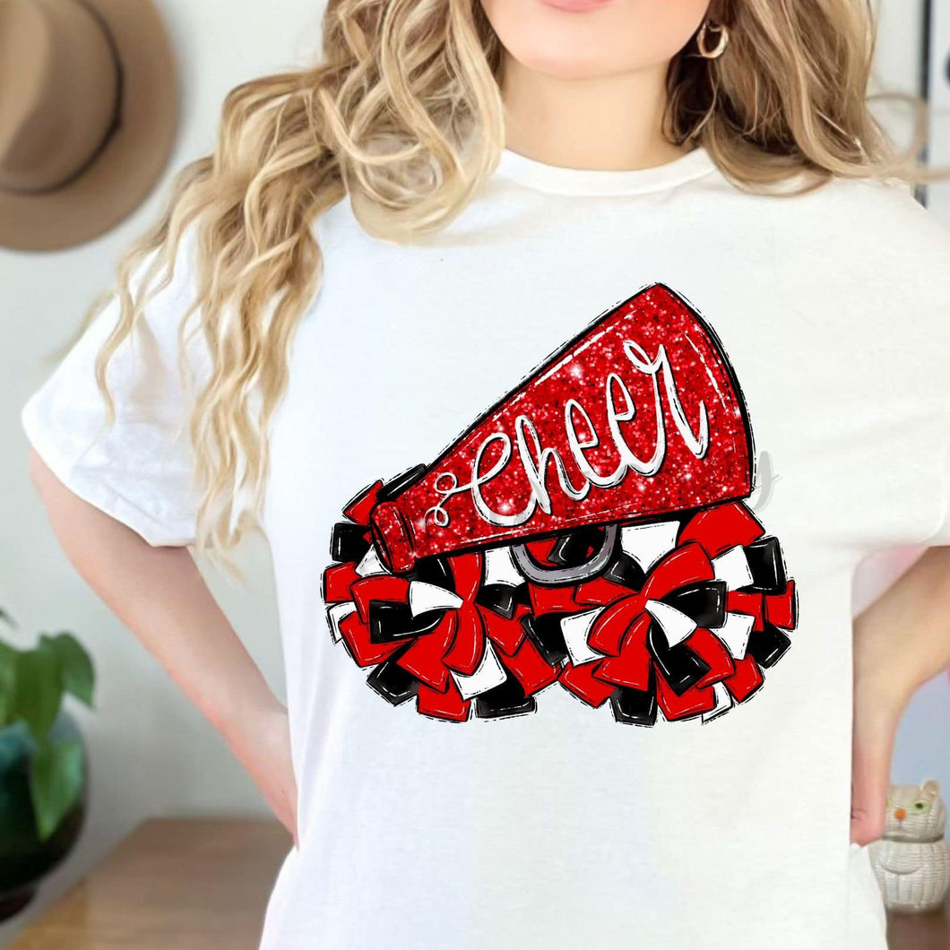 CHEER POMS and MEGAPHONES Red, Black and White Digital Download