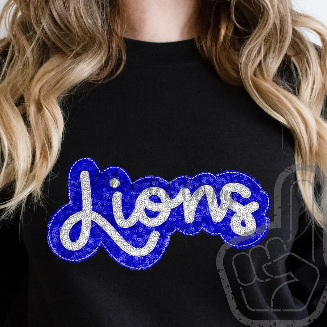 KBD OG SEQUIN AND EMBROIDERY WORDS LIONS White and Royal Blue