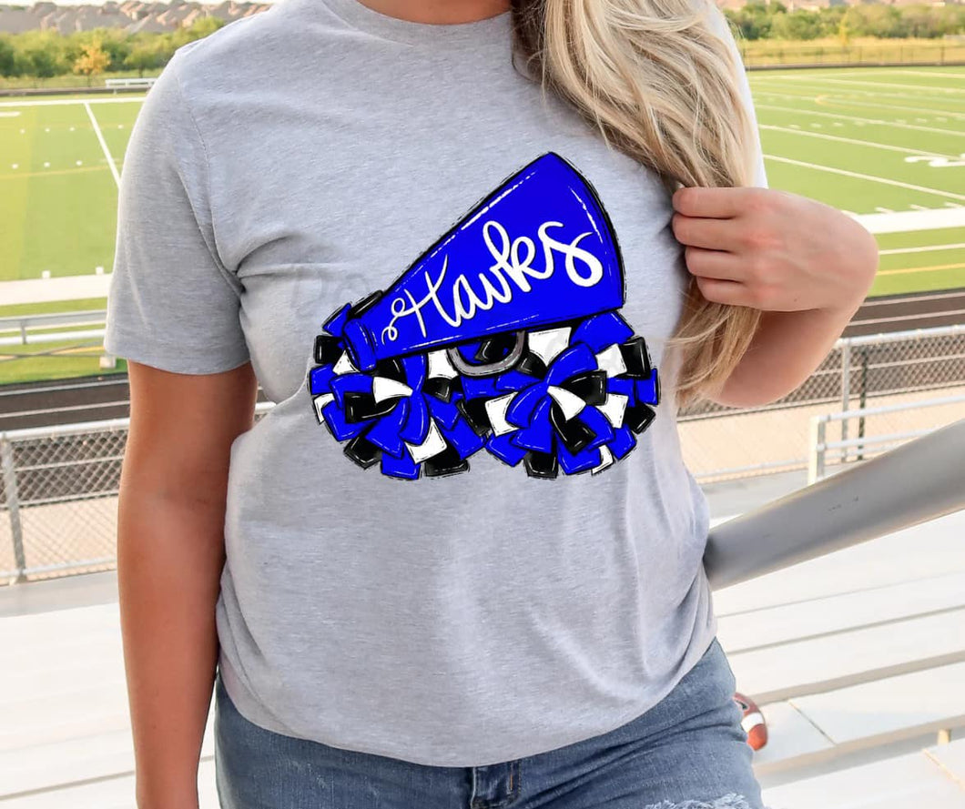 CHEER POMS and MEGAPHONES HAWKS Royal, Black and White Digital Download