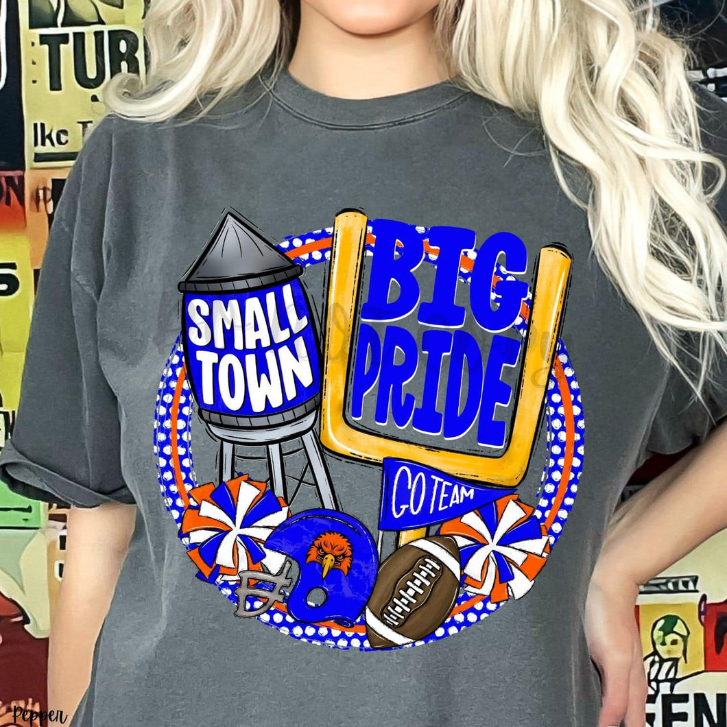 KBD OG Small Town Big Pride Football HAWKS Orange, Blue and White