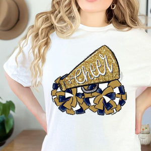 CHEER POMS and MEGAPHONES Navy, White and Vegas Gold Digital Download