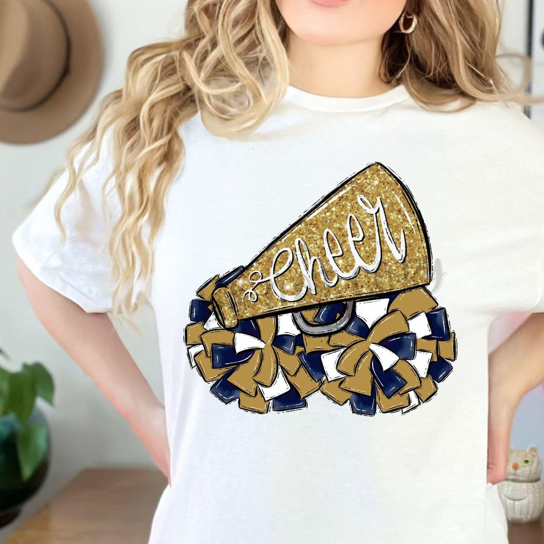CHEER POMS and MEGAPHONES Navy, White and Vegas Gold Digital Download