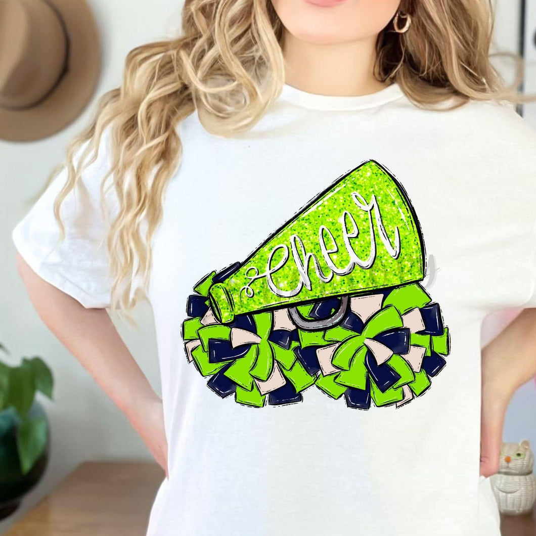 CHEER POMS and MEGAPHONES Lime Green, Navy and White Digital Download