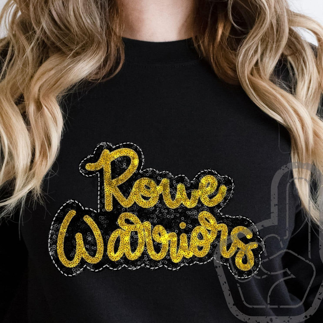 KBD OG SEQUIN AND EMBROIDERY WORDS ROWE WARRIORS Yellow Gold and Black