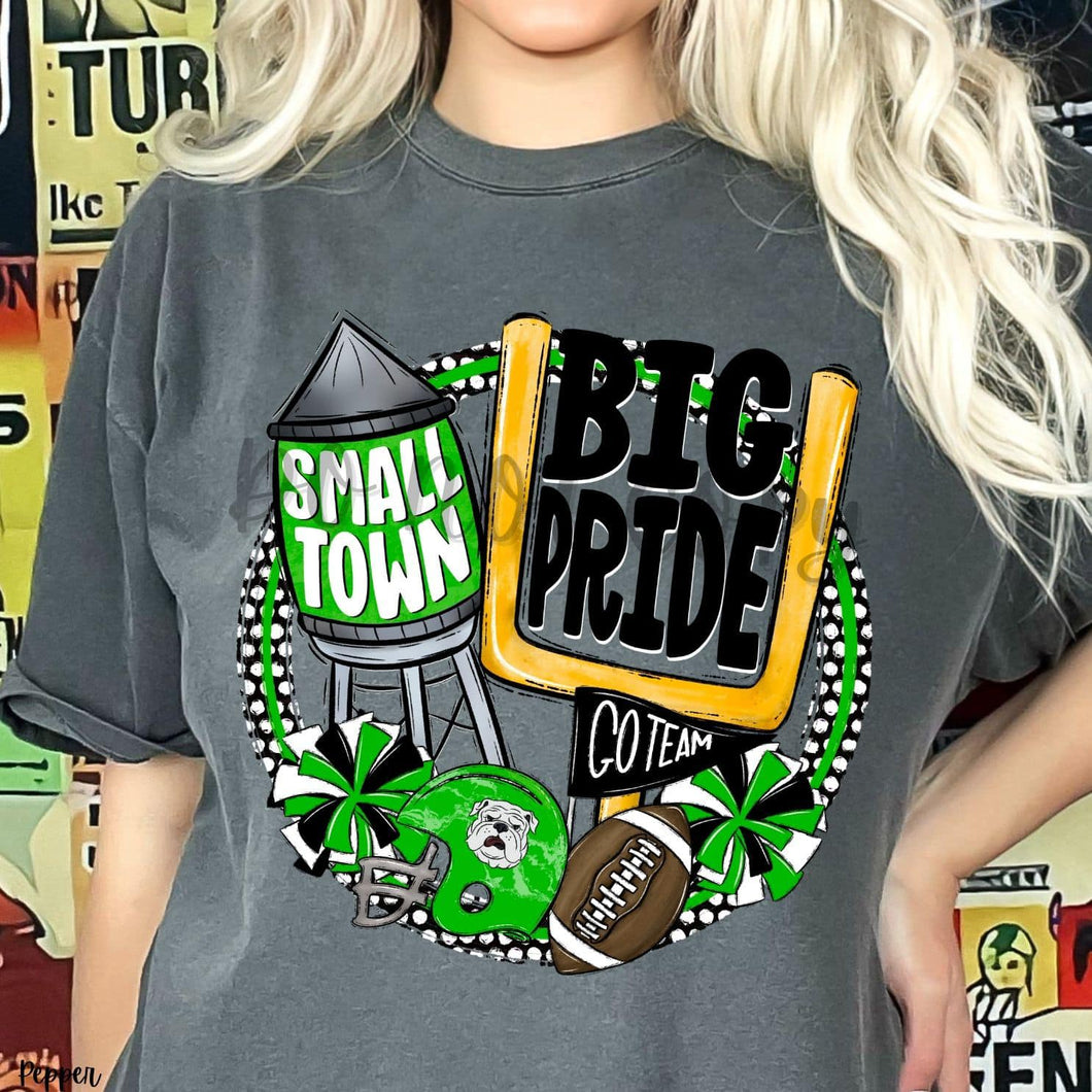 KBD OG Small Town Big Pride Football BULLDOGS Lime Green, Black and White