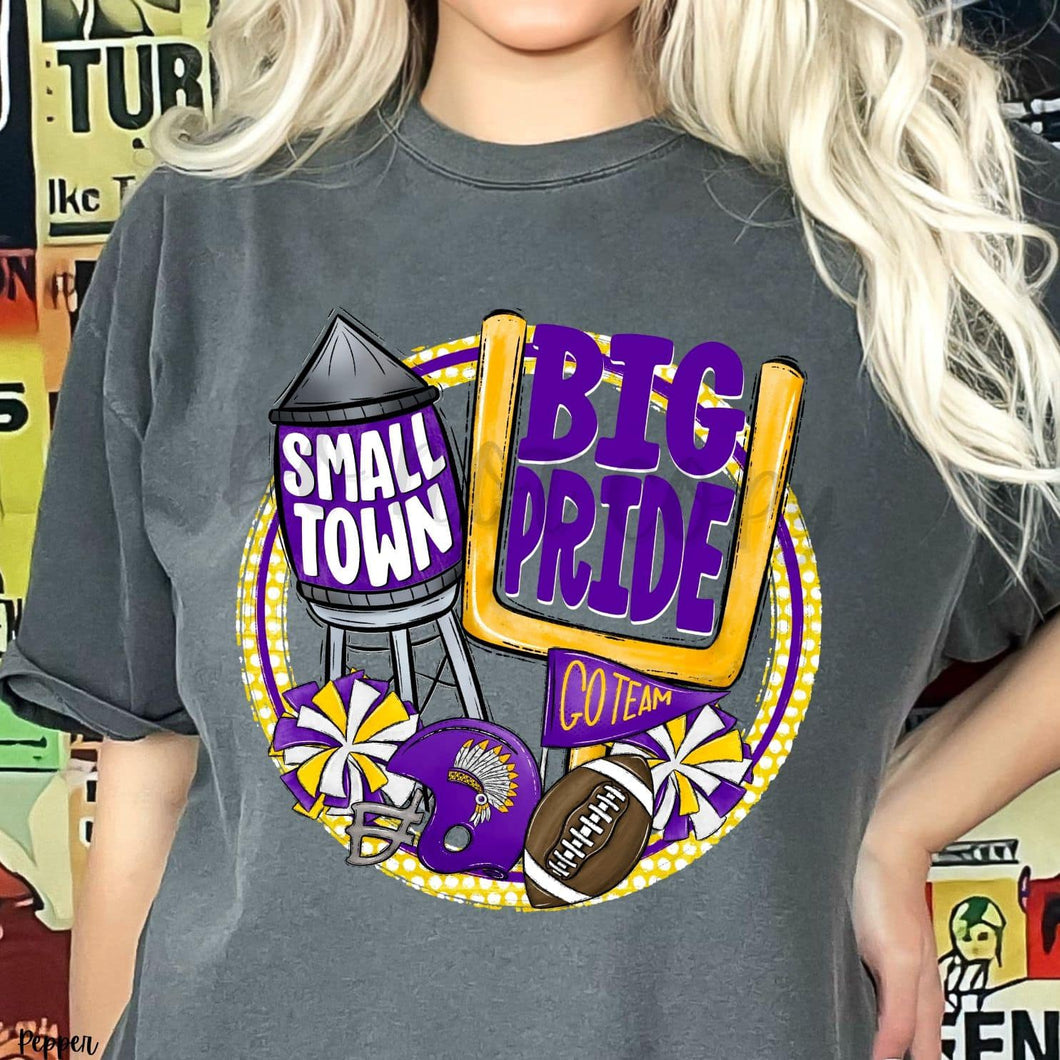 KBD OG Small Town Big Pride Football INDIANS Purple, White and Gold